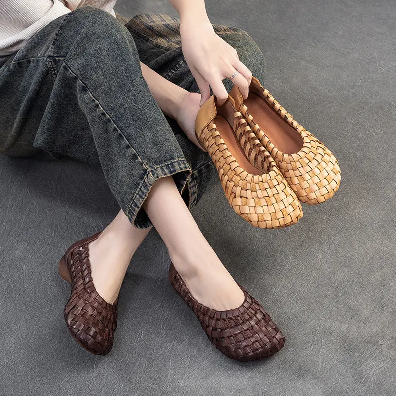 Women Handcraft Plaited Leather Soft Low Block Sandals online