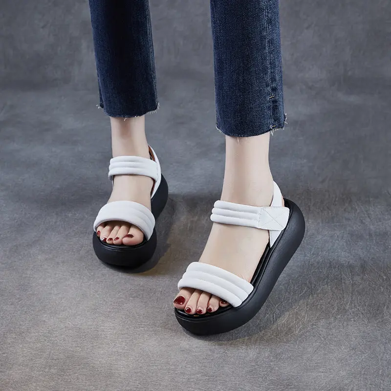 Women Minimalism Plain Leather Velcro Platform Sandals online