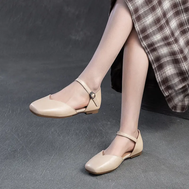 Women Plain Leather Flat Casual Sandals online