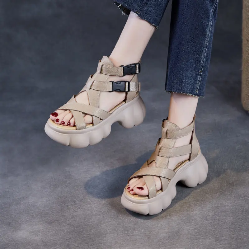 Women Plain Plaited Leather Casual Platform Sandals online