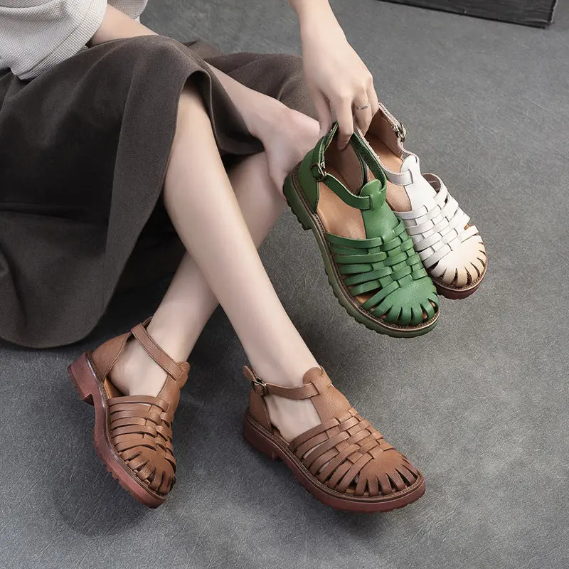 Women Retro Handmade Plaited Leather Casual Sandals online