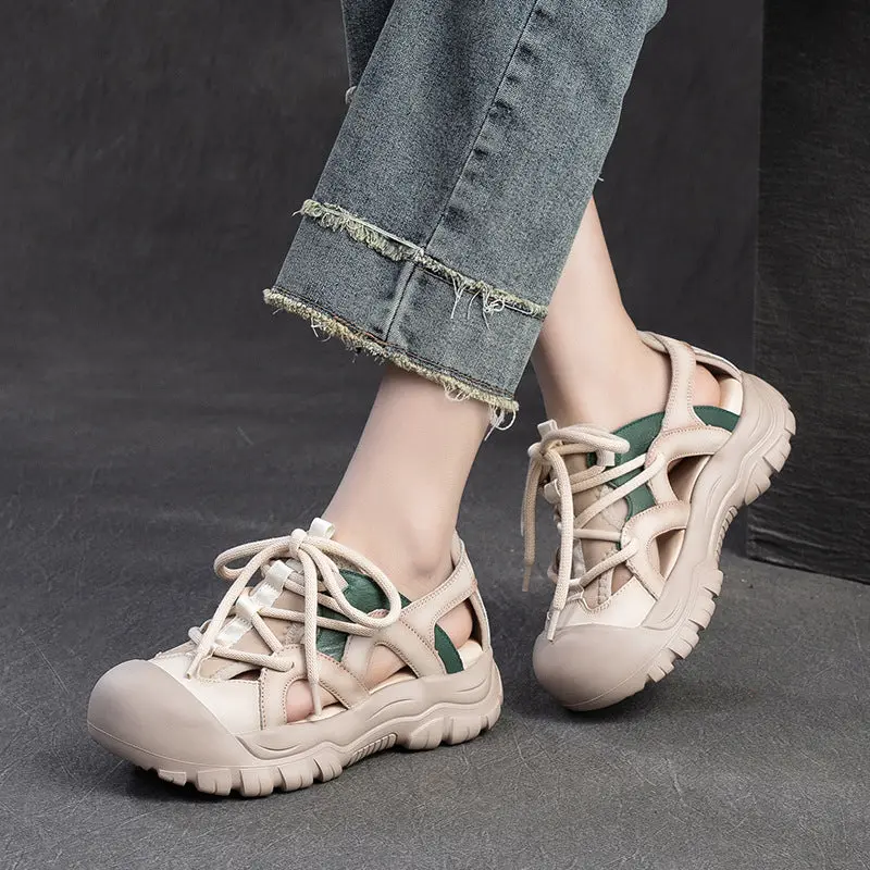 Women Retro Leather Round Head Summer Sandals online