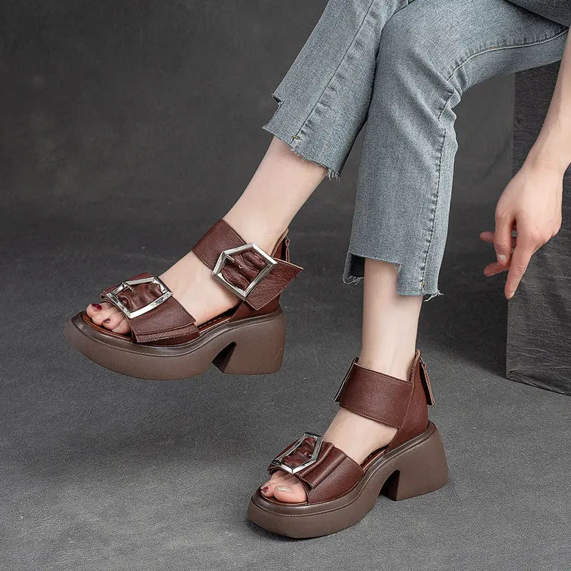 Women Summer Leather Elegant Chunky Heel Sandals online