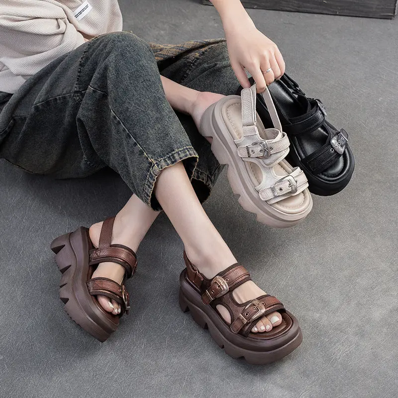 Women Summer Retro Leather Thick Soled Sandals online