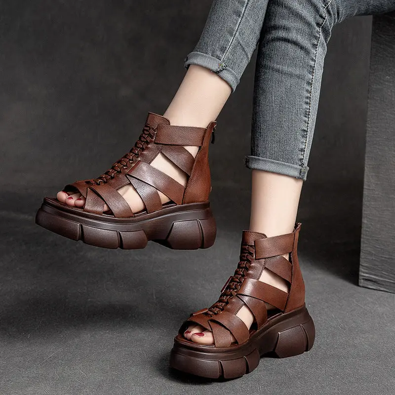 Women's Retro Plaited Leather High Top Platform Sandals online