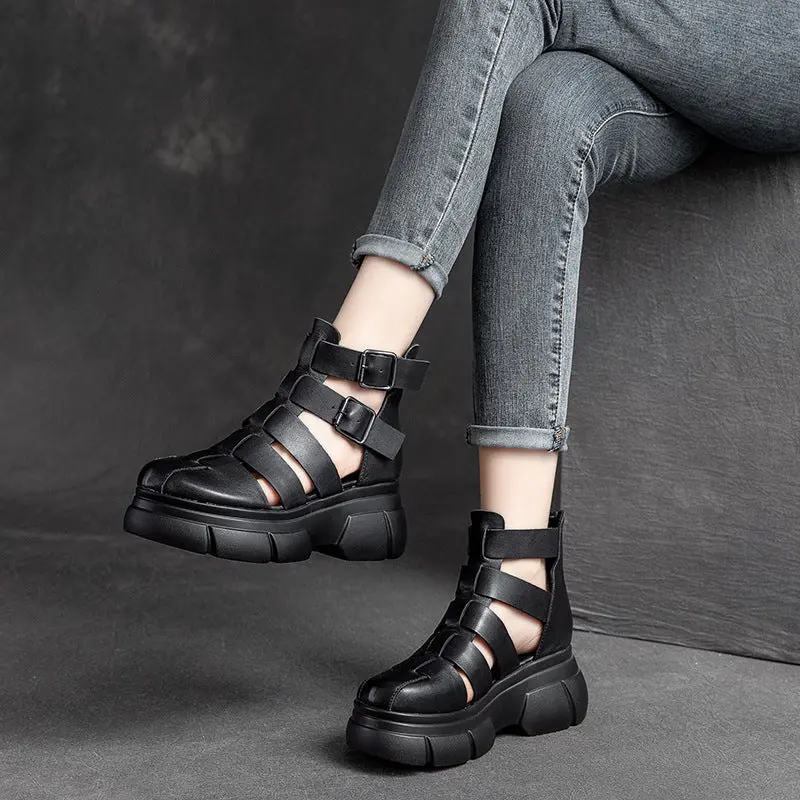 Women's Retro Plaited Leather Platform Bootie Sandals online